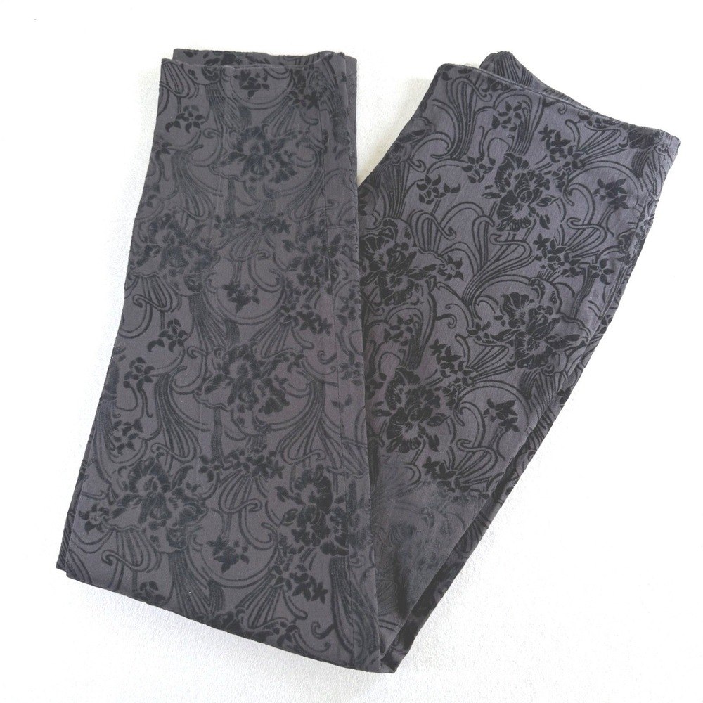 Belle Sport Vintage Floral Burnout Velvet Pants Black Gray High Rise Slim Leg 10